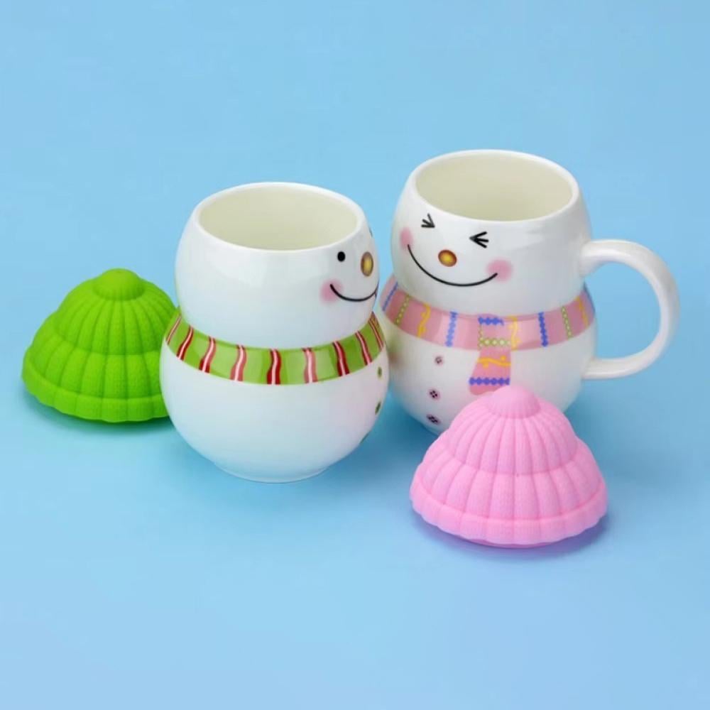 Чашка новогодняя с крышкой Снеговик керамика 350 мл Розовый (30308500) - фото 8