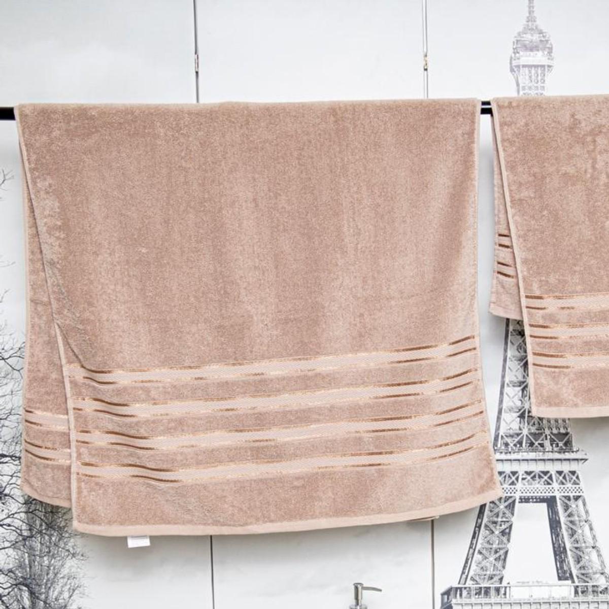 Рушник банний Koloco Чотири смуги махра 70х140 см Бежевий (41198) - фото 1 Рушник банний Koloco Чотири смуги махра 70х140 см Бежевий (41198) - фото 1