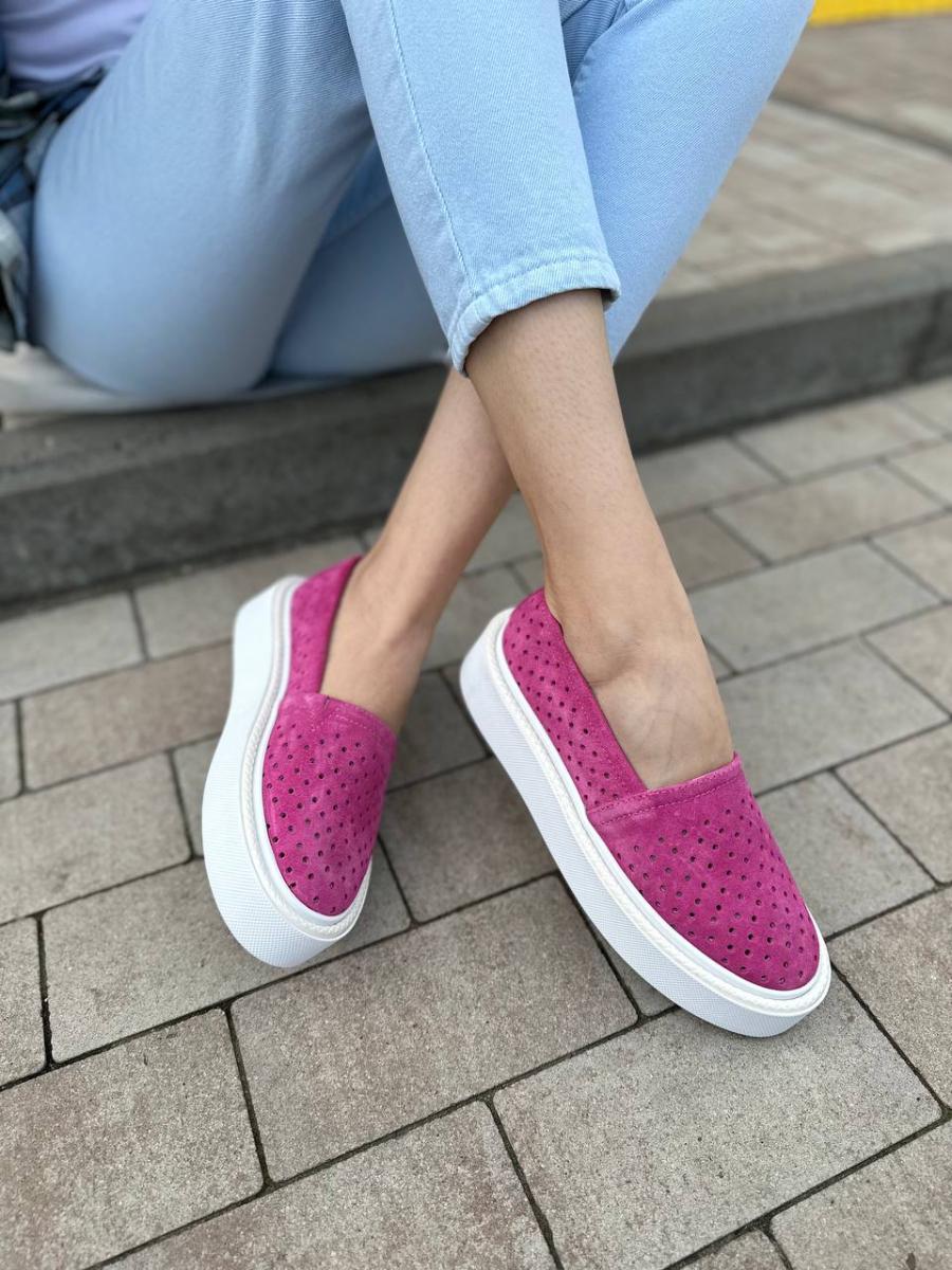 Слипоны женские из нубука с перфорацией р. 40 Фуксия (9201-2/40)