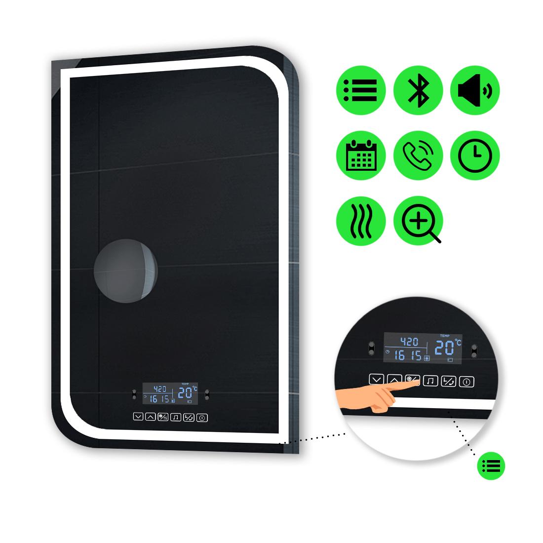 Зеркало с LED подсветкой Noemi с Smart-блоком линзой без подсветки и подогревом 100x60 см (Neomig130)