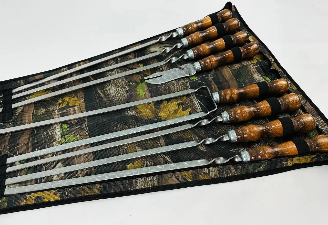 Набір шампурів у чохлі комбінований Кізляр 6 шт. подвійний шампур вилка-ніж з нержавіючої сталі (2-10-NB-2273) - фото 4 Набір шампурів у чохлі комбінований Кізляр 6 шт. подвійний шампур вилка-ніж з нержавіючої сталі (2-10-NB-2273) - фото 4