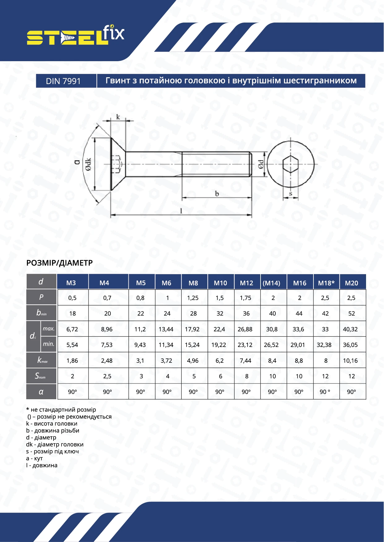 Винт Steelfix М14х30 DIN7991 класс прочности 10,9 п/р К 2 шт. (117569) - фото 2
