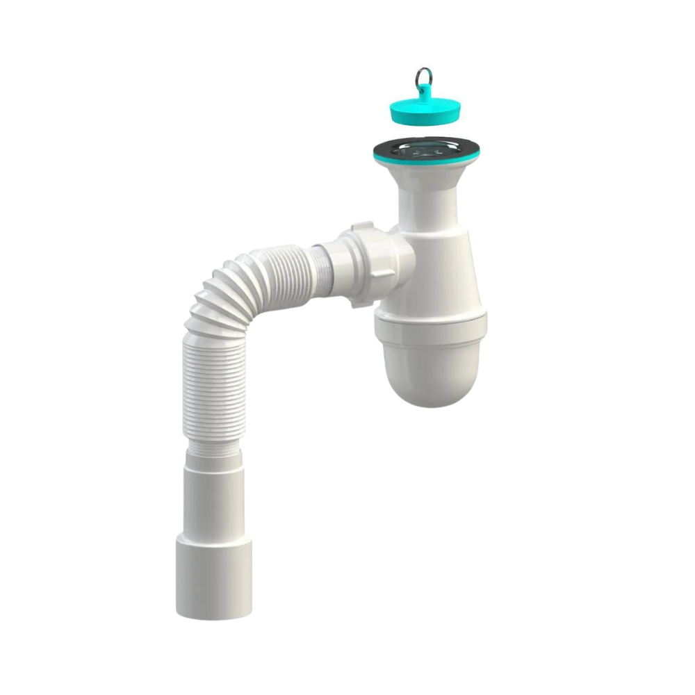 Сифон SoloPlast У1110 для мойки и раковины с гибкой трубой и сеткой Ø 65 мм (2518210133)