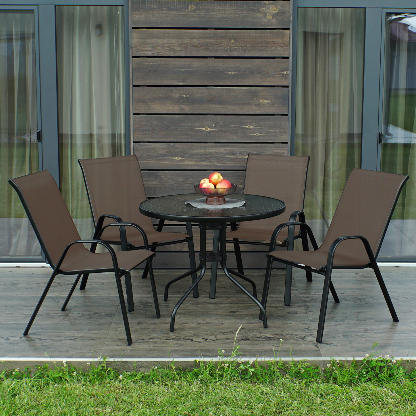 Комплект садовой мебели 4Points ARTE-4 круглый стол 80 см и 4 кресла Коричневый