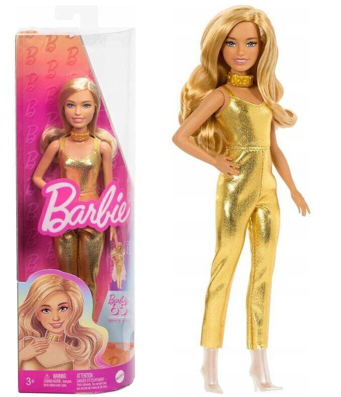 Кукла Barbie модница в золотистом комбинезоне (HRH19)