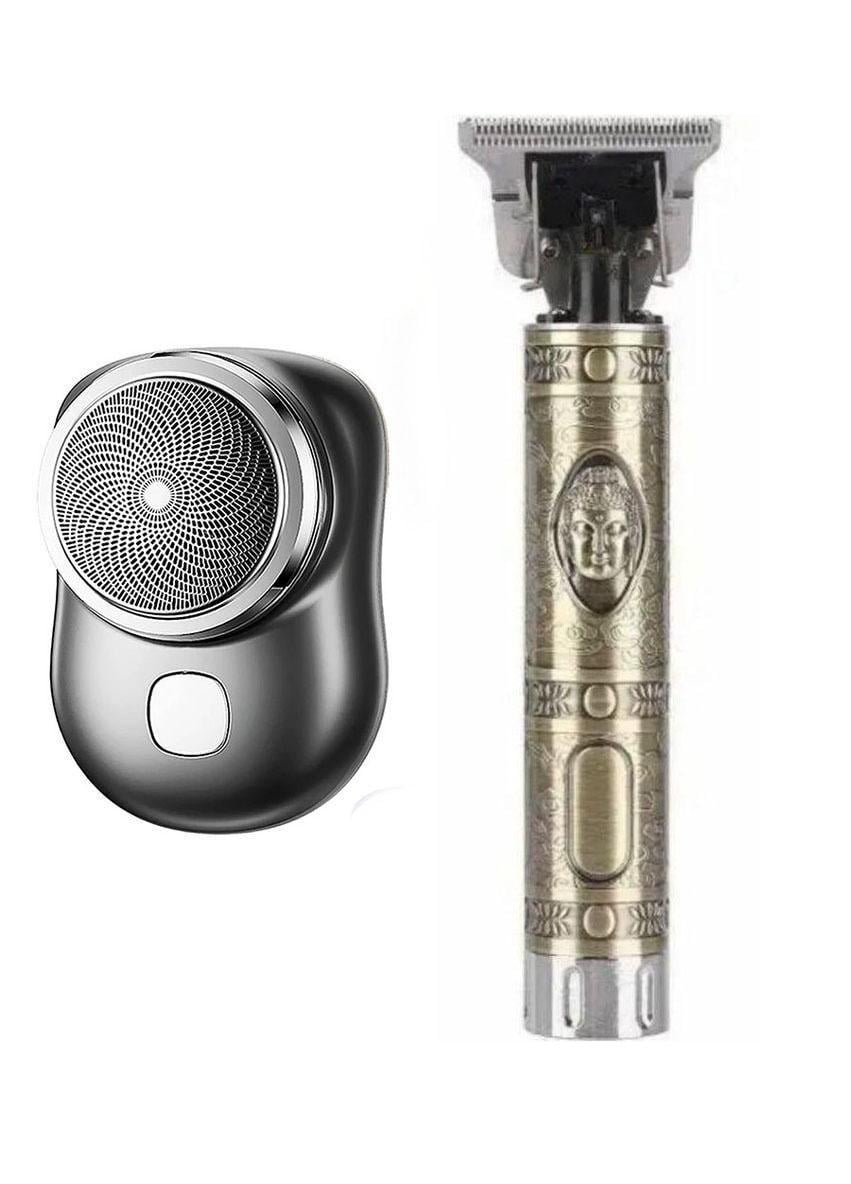Комплект триммер и бритва для окантовки волос P10 с 4 насадками от USB Type-C лезвие из стали Золотистый (3353735UR)