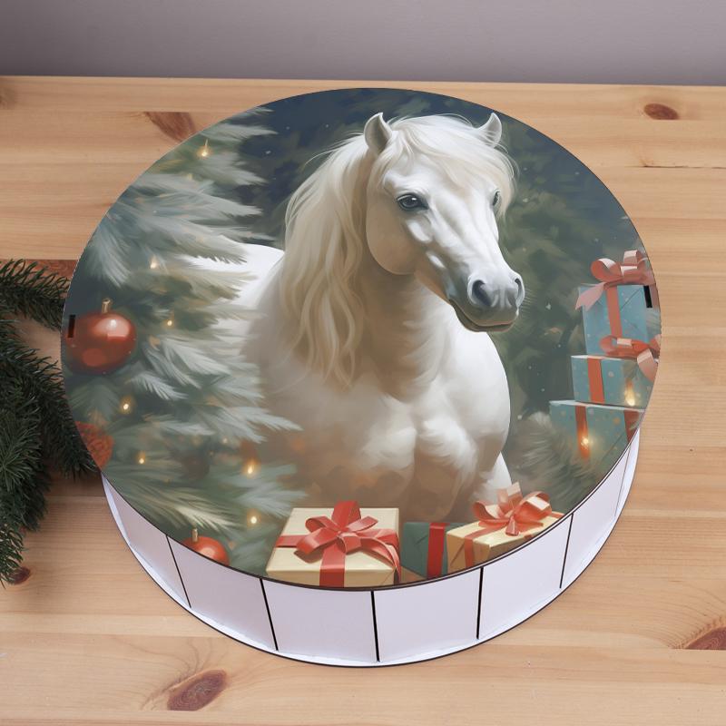 Коробка круглая с новогодним дизайном конь 33 см (5017-25) - фото 1 Коробка круглая с новогодним дизайном конь 33 см (5017-25) - фото 1