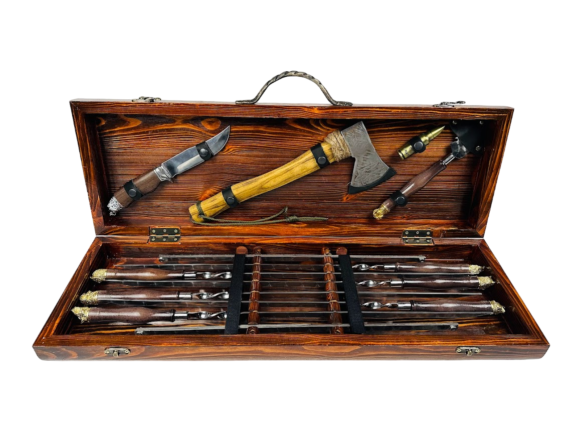 Набор шампуров подарочный Сафари LUX в деревянном кейсе на 11 предметов (106-10-KS-7911)