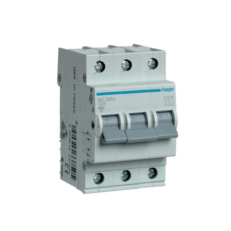 Автоматический выключатель Hager 3P 25A C 6 kA MC325A 3M