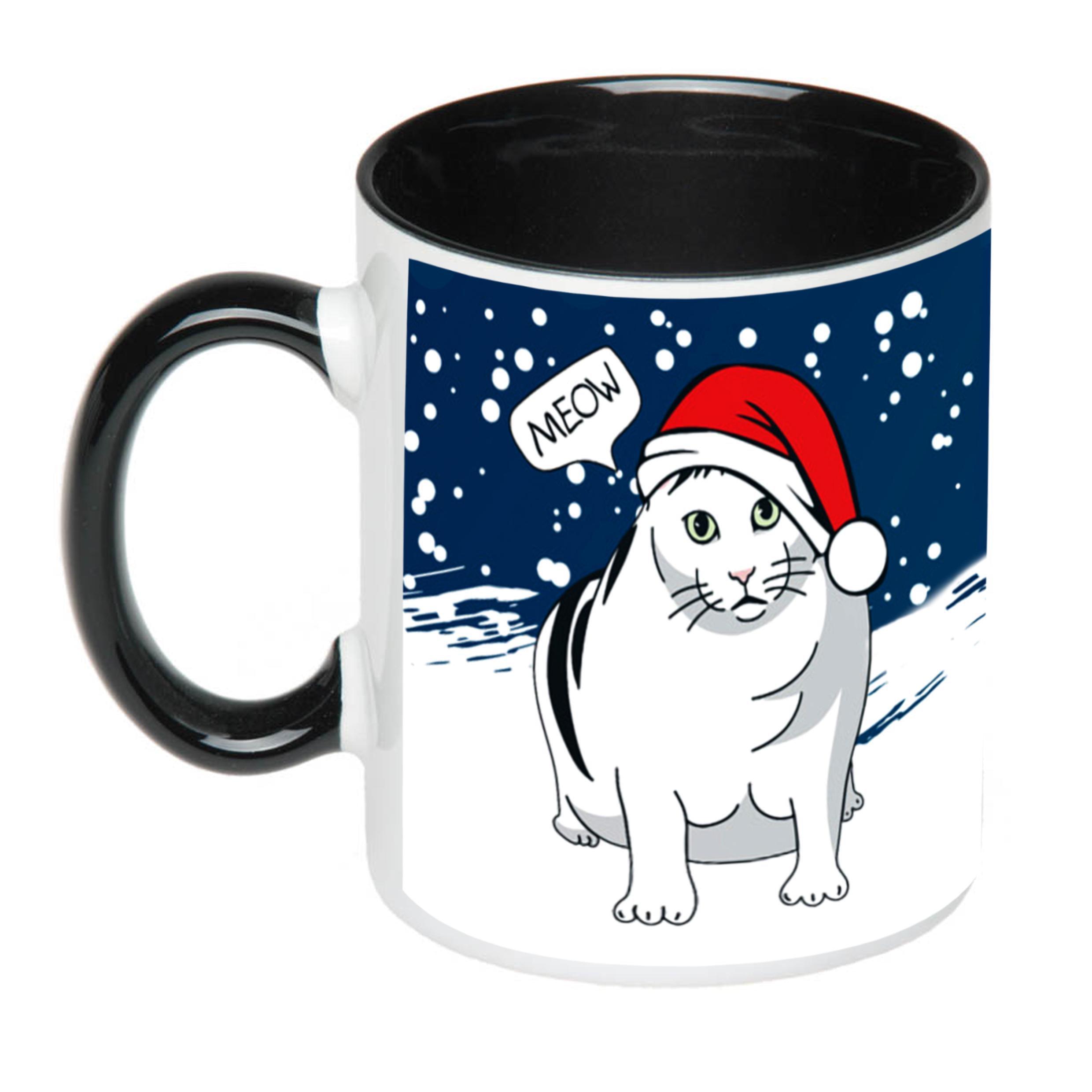 Чашка с новогодним принтом Кот Бендер 330 мл Черный (16737) - фото 1 Чашка с новогодним принтом Кот Бендер 330 мл Черный (16737) - фото 1