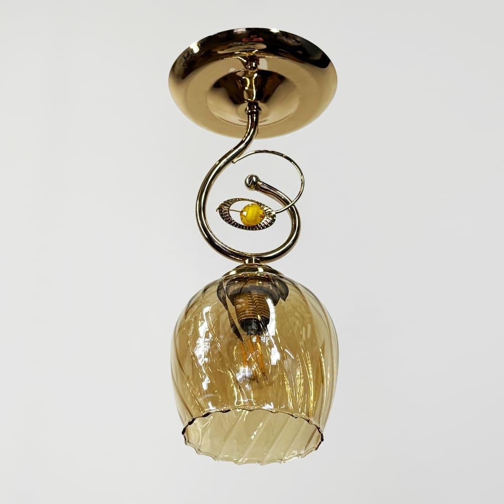 Люстра стельова Light House LNF-17507/1A GD/AM з бурштиновим плафоном Золотий