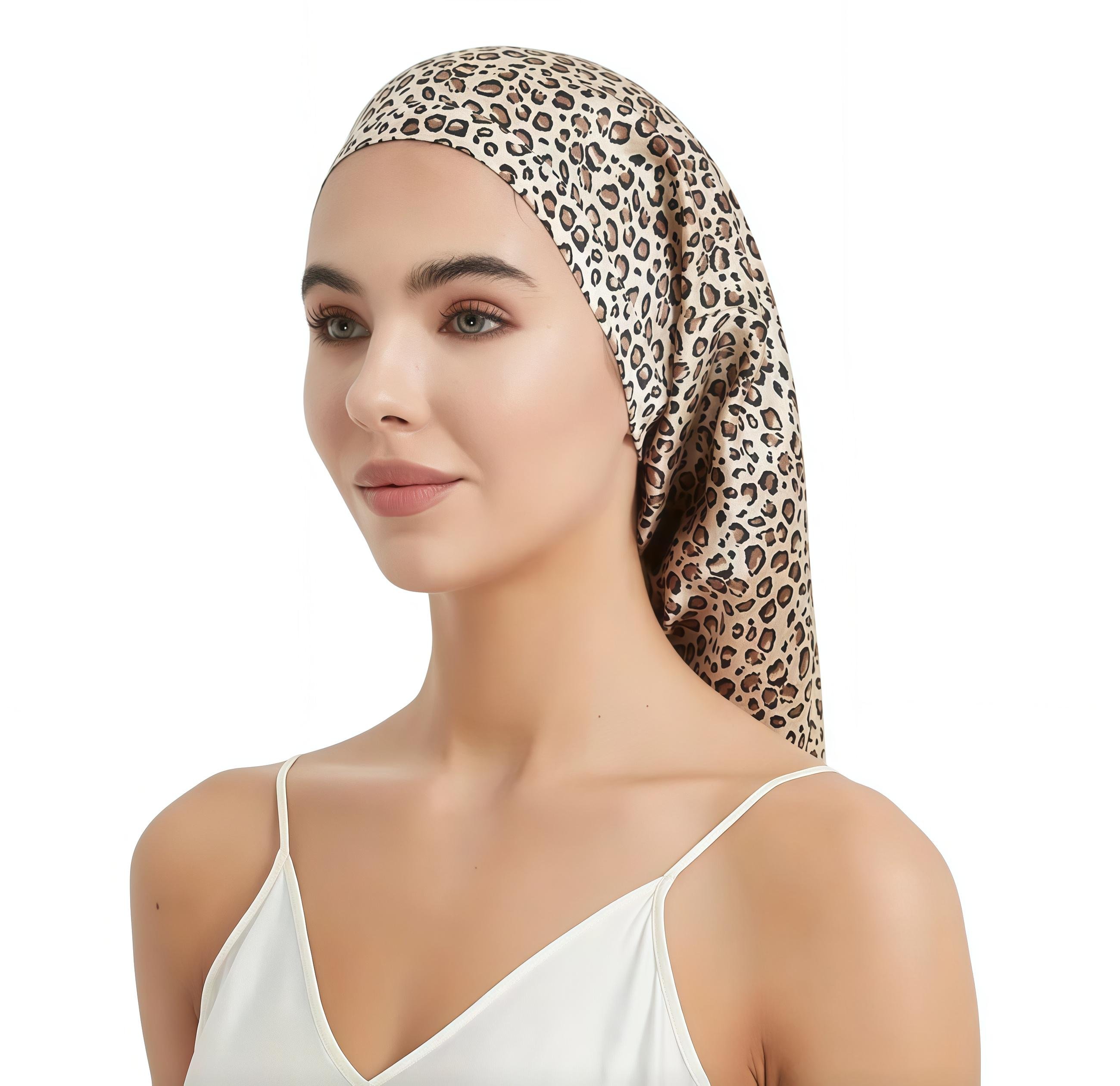 Шапочка ночная из шелка для защиты волос во время сна Леопардовый (4613857)
