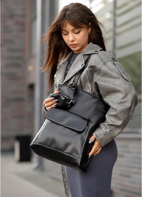 Женская сумка-шоппер Sambag с декоративным кошельком Черный (7450301041)