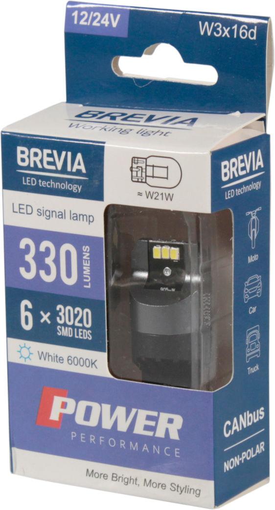 Лампочка без цоколя Brevia LED T20 W21W SMD 6 діодів 12/24V W3x4.6d CANbus 2 шт. Білий (10110X2)