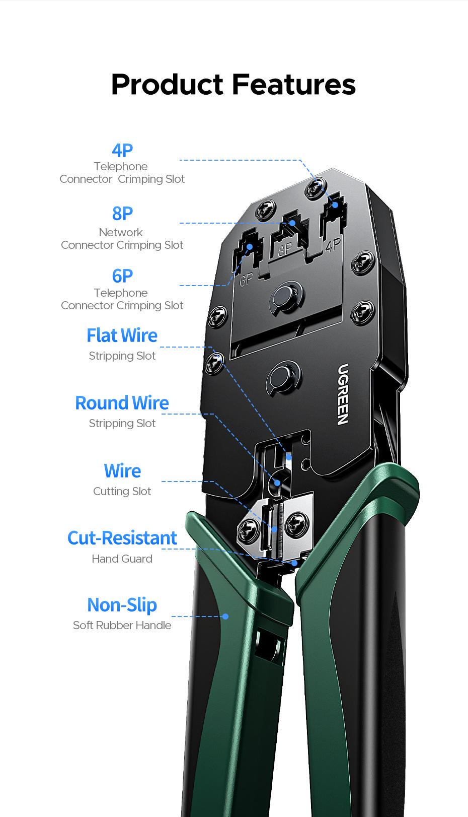 Кримпер для коннекторов Ugreen RJ45 RJ12 RJ11 8P 6P 4P 196 мм (29516821) - фото 9 Кримпер для коннекторов Ugreen RJ45 RJ12 RJ11 8P 6P 4P 196 мм (29516821) - фото 9