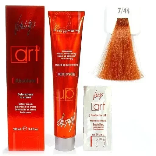 Крем-краска для волос с масляным коктейлем Vitality’s Art Absolute Hair Color Cream 7/44 Медный насыщенный блондин 100 мл