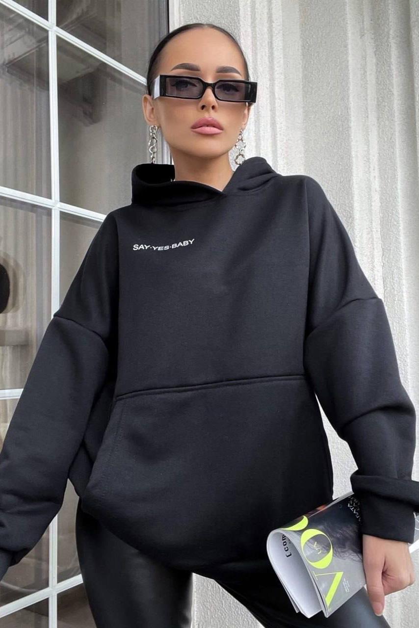 Худі жіноче трикотажне S-L Чорний (169023) - фото 2 Худі жіноче трикотажне S-L Чорний (169023) - фото 2