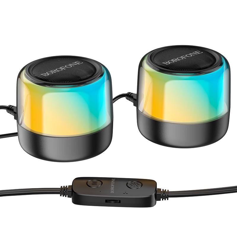 Портативна колонка Bluetooth Borofone BP12 Colorful BT wired 2-in-1 computer speaker Black (00000064317_1) - фото 5