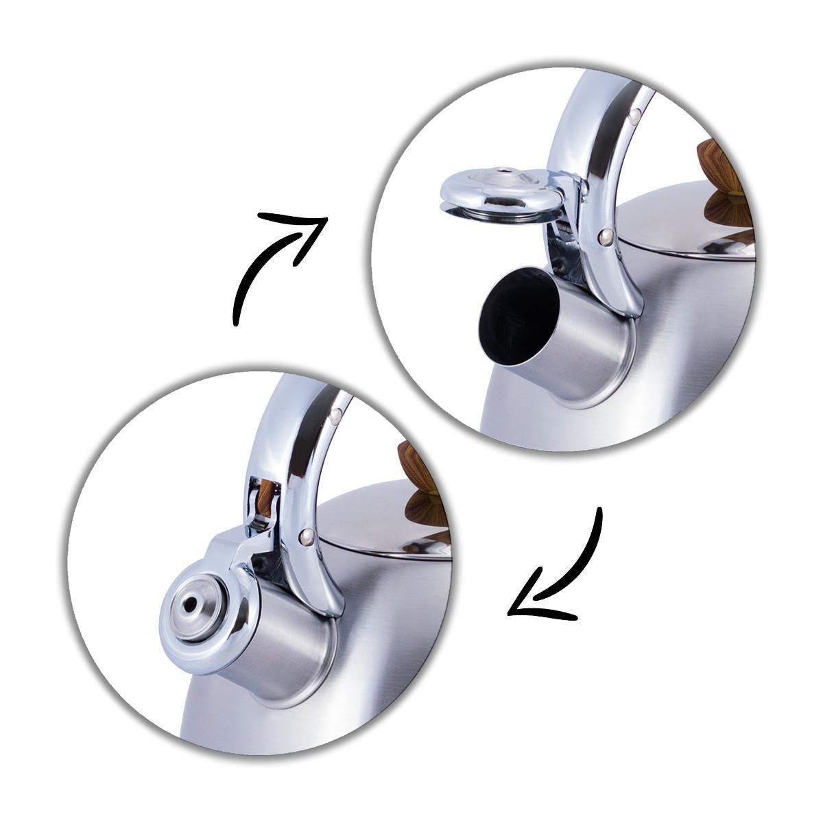 Чайник со свистком Kamille KM-0694N из нержавеющей стали 2 л Стальной/Коричневый (150-84-069N) - фото 2 Чайник со свистком Kamille KM-0694N из нержавеющей стали 2 л Стальной/Коричневый (150-84-069N) - фото 2