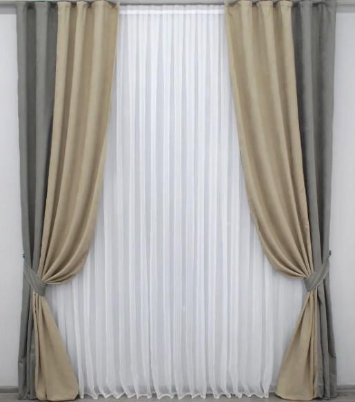 Шторы 1,3х2,85 м 2 шт. Серый/Бежевый (014дк/966-1032ш)