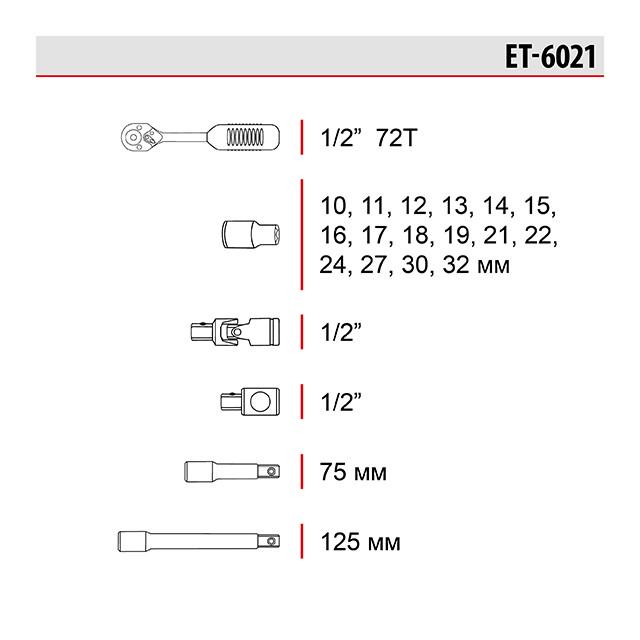 Набор инструментов Intertool ET-6021 Cr-V 1/2" 21 ед. (8462433) - фото 8