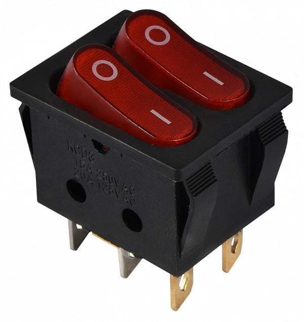 Переключатель клавишный АСКО-УКРЕМ KCD2-5-2101N R/B 220V 2 клавиши с подсветкой Красный (A0140040117)