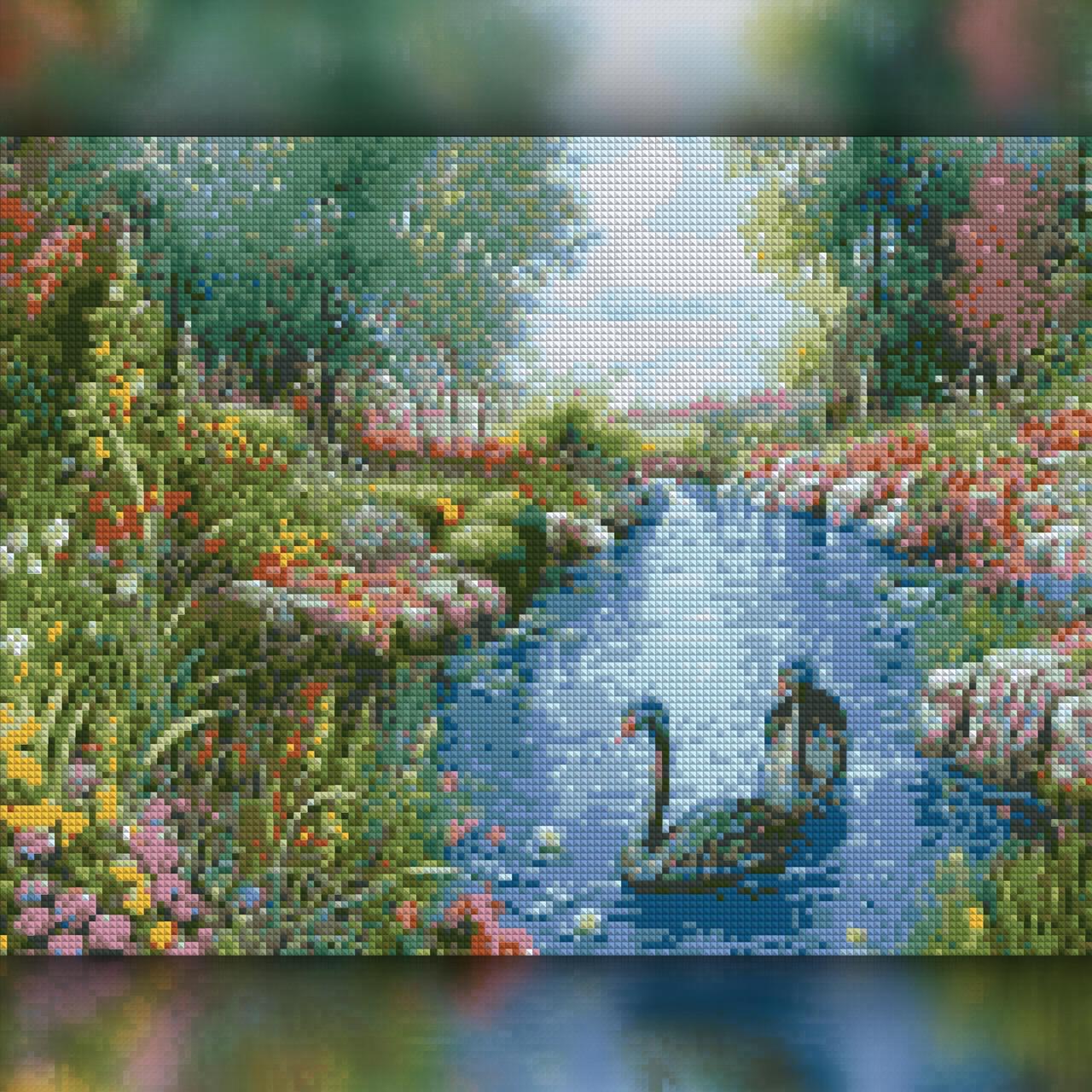Алмазная мозаика на подрамнике The Wortex Diamonds Пруд в деревне 40x50 см (TWD20049L+P)