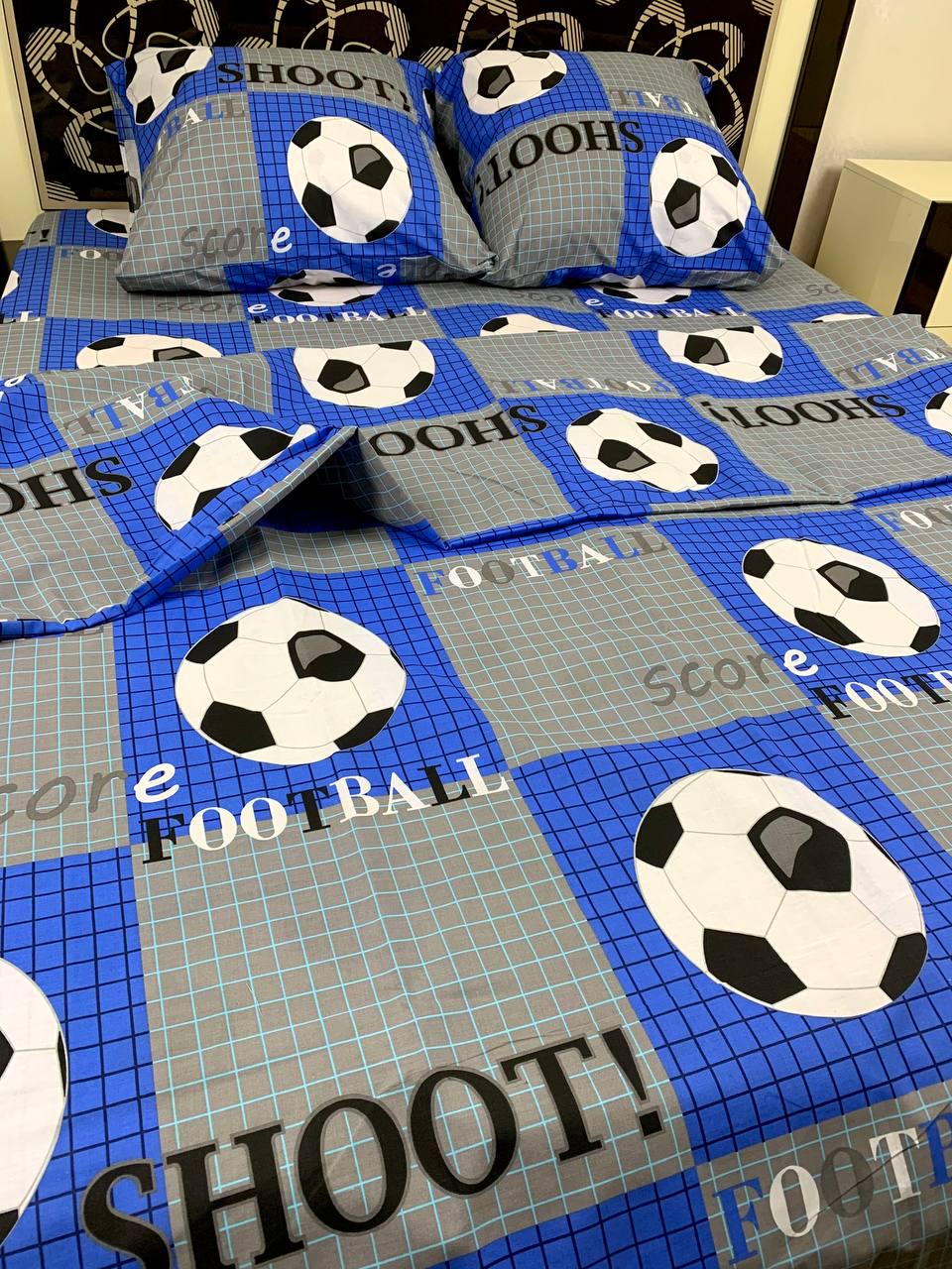 Комплект постельного белья Футбол хлопковый полуторный 150х220/70х70 см Синий/Серый (11264123)
