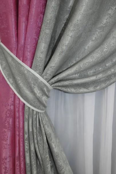 Штори жаккард 1,5х2,7 м 2 шт. Малиновий/Сірий (014дк/1146-1212ш) - фото 2
