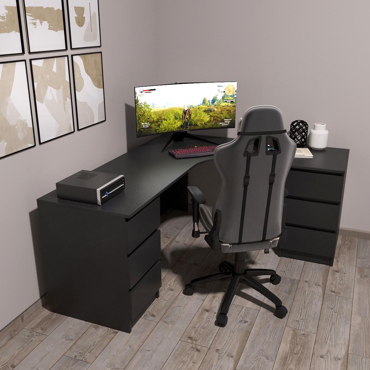 Письменный угловой стол Mebellini Леон 1400/1400х750х600 мм Черный (арт.SKEP1000-124) - фото 3 Письменный угловой стол Mebellini Леон 1400/1400х750х600 мм Черный (арт.SKEP1000-124) - фото 3