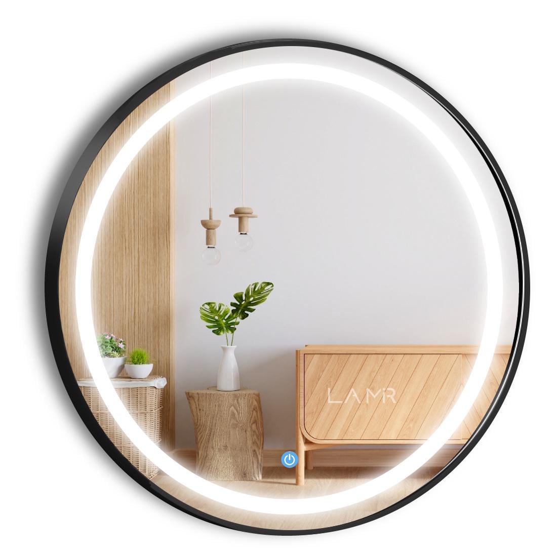 Дзеркало з LED підсвічуванням обличчя кругле La Mir модель Amica у чорній рамі ПВХ із сенсором торкання 40х40 см (6101167814040)