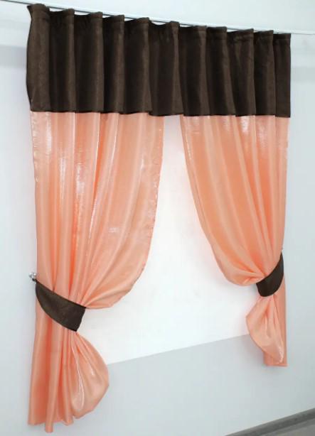 Шторки на кухню/балкон с ламбрекеном 270х170 см Персиковый/Венге (073к) - фото 2
