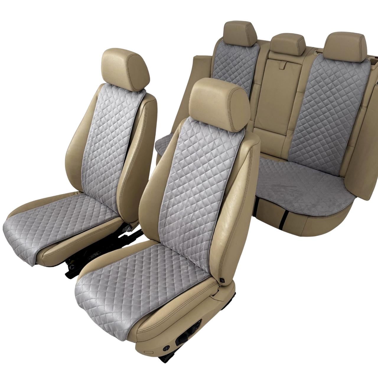 Чохли-накидки на передні та задні сидіння авто з алькантари Runa вузькі Сірий (351-4-N) Чохли-накидки на передні та задні сидіння авто з алькантари Runa вузькі Сірий (351-4-N)