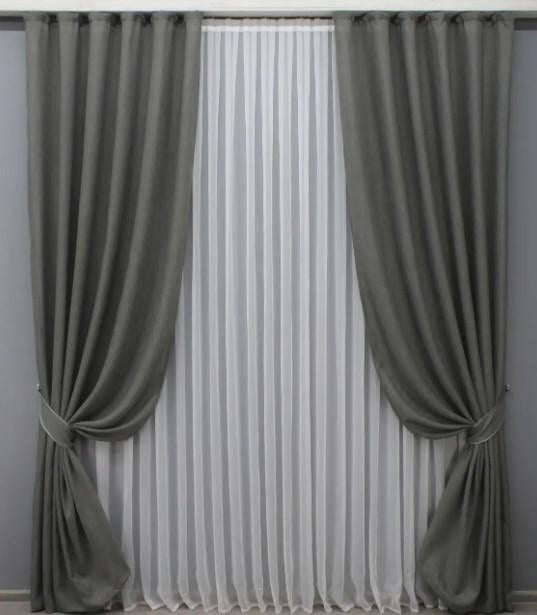 Комплект штор лен мешковина 1,5х2,7 м 2 шт. Темно-серый (1473ш)