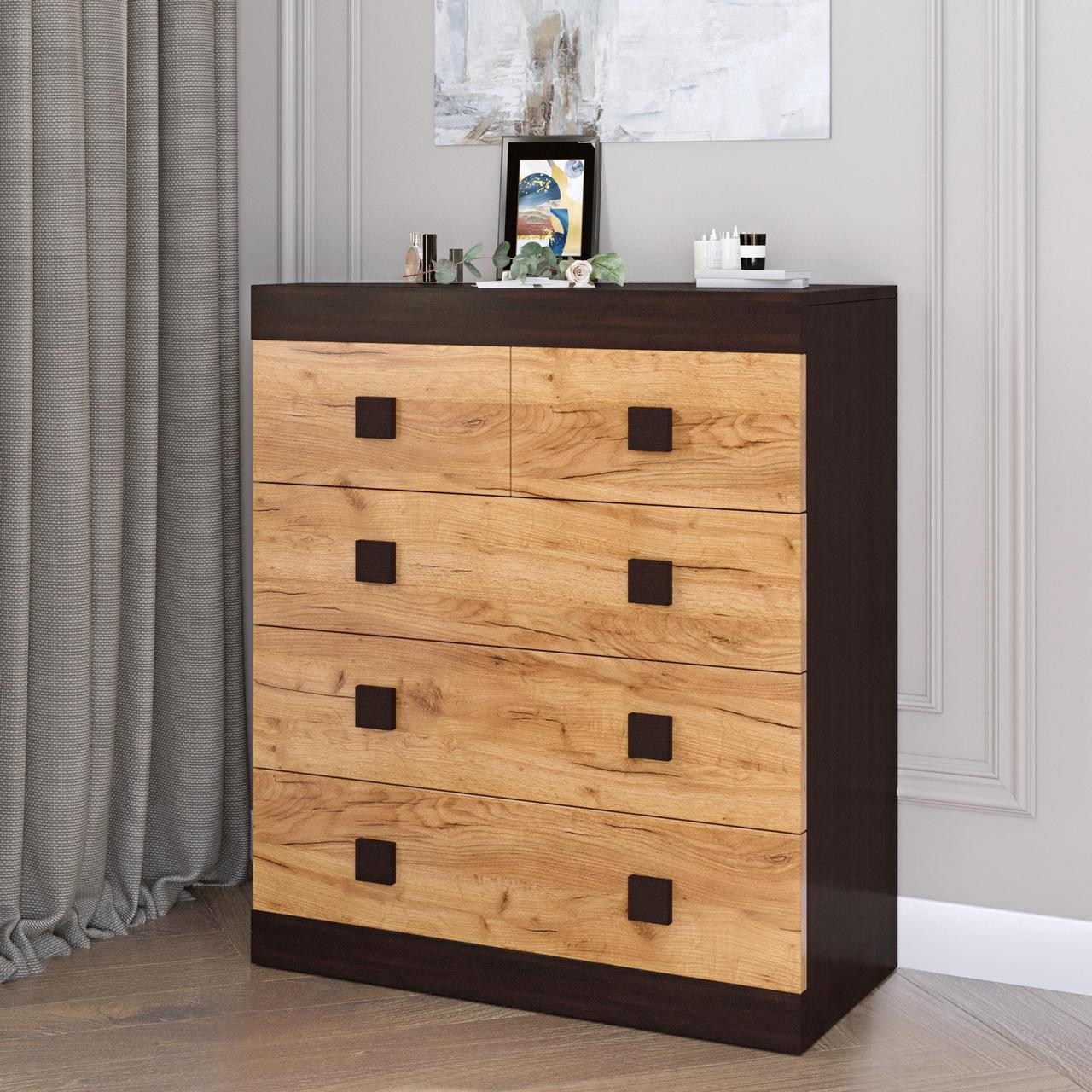 Спальня Соната Еверест Комплект 15 модульна 3 елементи Венге темний/Дуб крафт золотий (DTM-2621) - фото 5 Спальня Соната Еверест Комплект 15 модульна 3 елементи Венге темний/Дуб крафт золотий (DTM-2621) - фото 5