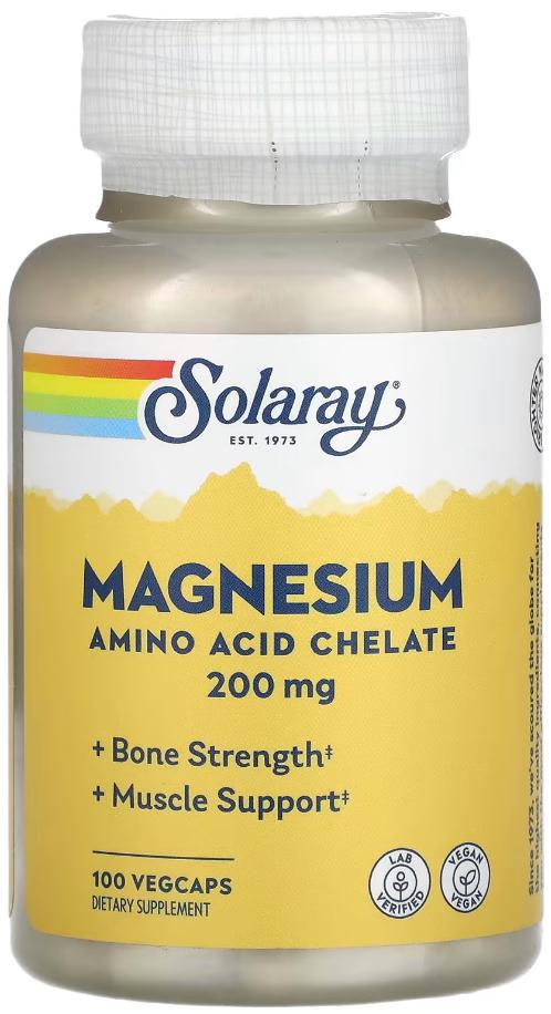 Магний Хелат Solaray Magnesium Amino Acid Chelate 200 мг 100 капсул