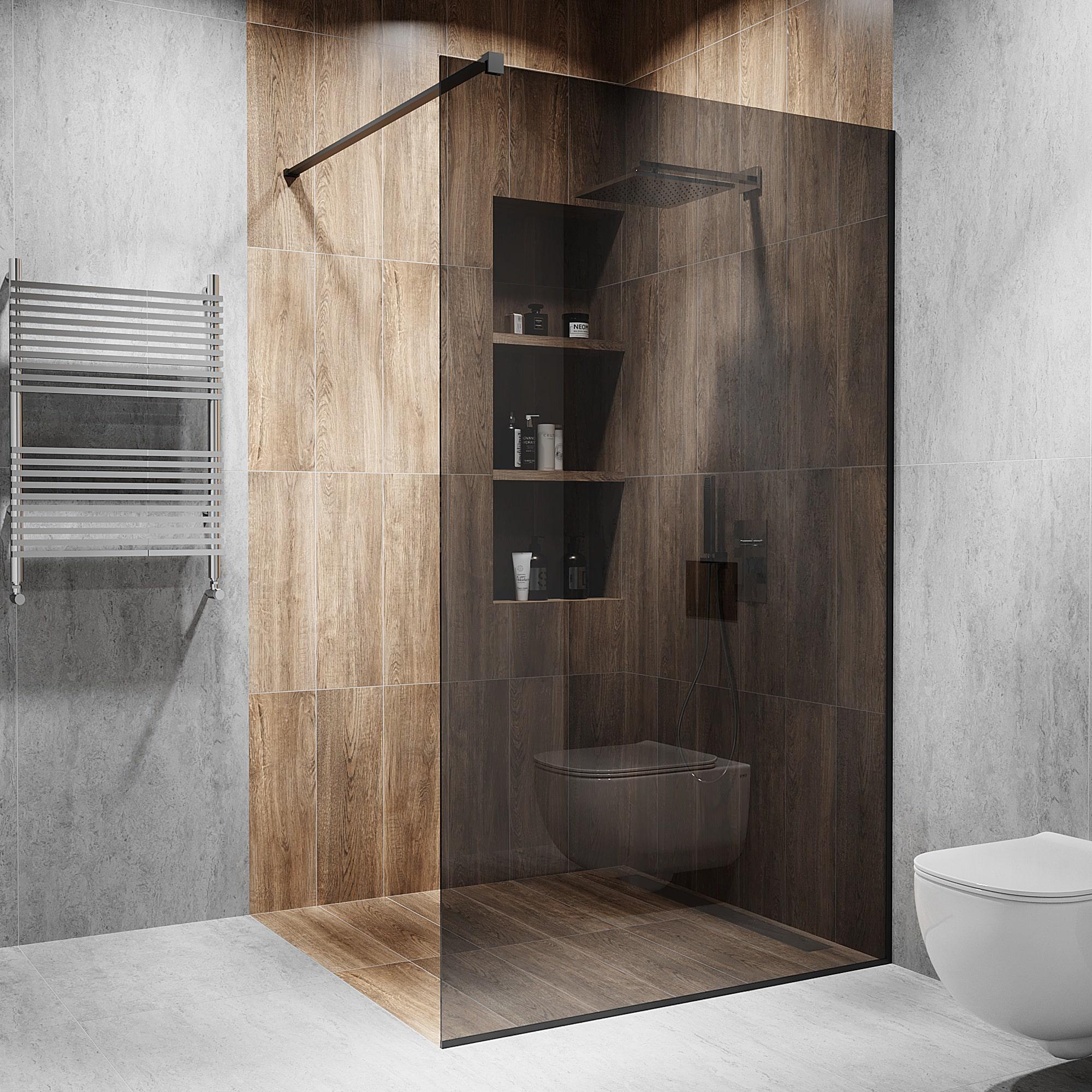 Перегородка скляна душова 2000х700 мм скло графіт з фурнітурою чорною матовою Перегородка скляна душова 2000х700 мм скло графіт з фурнітурою чорною матовою