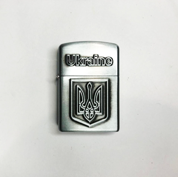Зажигалка Герб Украины электроимпульсная от USB Серебристый
