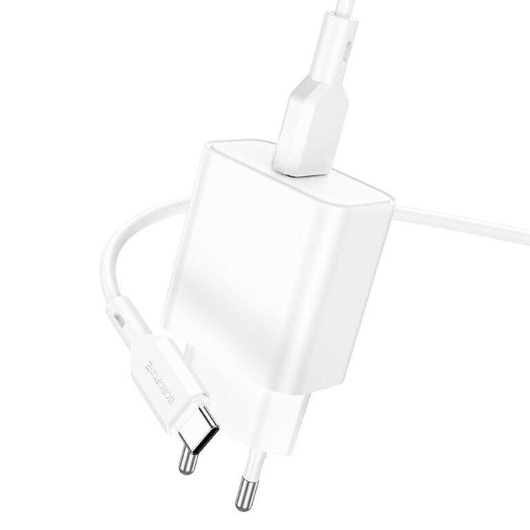 Зарядное устройство для телефонов с кабелем Borofone BA72A Spring single port QC3.0 charger set Type-C 18W White (24698)