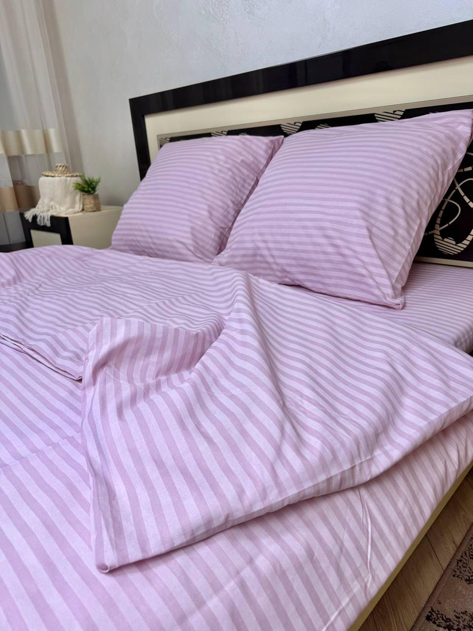 Комплект постільної білизни євро Смужка бавовна 200х220 см Пудра (28838336) - фото 2 Комплект постільної білизни євро Смужка бавовна 200х220 см Пудра (28838336) - фото 2
