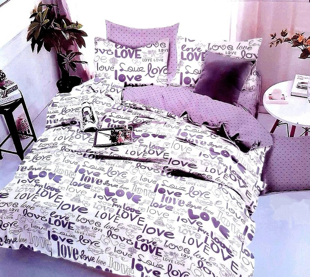 Комплект постельного белья из хлопка класса А двуспальный 175x210 см наволочка 50х70/70х70 см 2 шт. Фиолетовый (24585208)