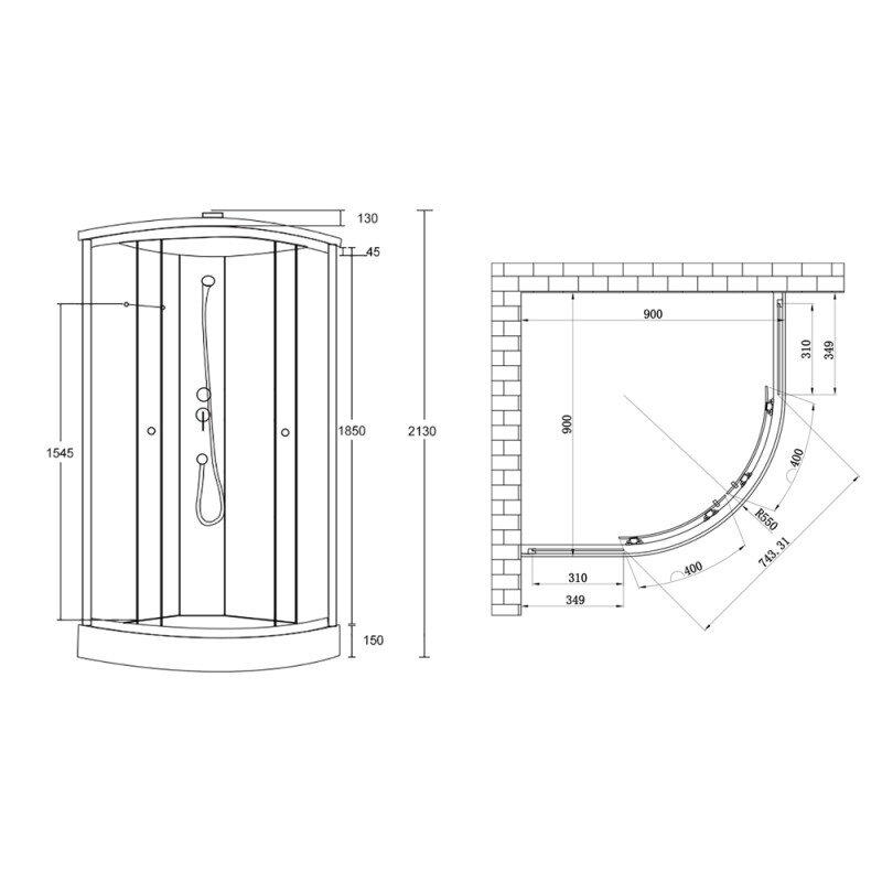 Гідромасажний бокс Lidz Tani LTSB9090SATLOWGR 90x90x213 см Сатин (72975) - фото 2