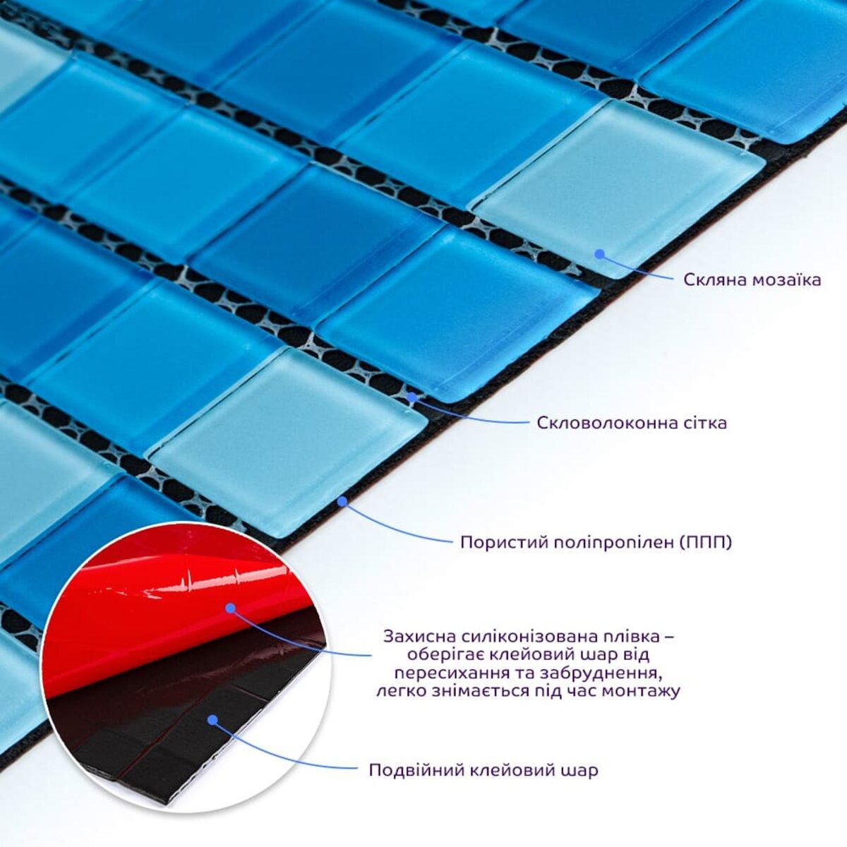 Мозаика из декоративного стекла 298х298х4,5 мм Голубой (SW-00002354) - фото 2 Мозаика из декоративного стекла 298х298х4,5 мм Голубой (SW-00002354) - фото 2