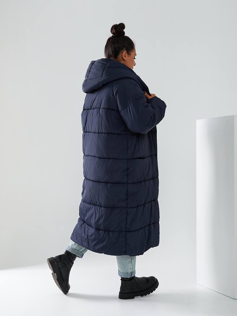 Пальто-пуховик довге на кнопках Аiza А521 р. 54-56 Синій - фото 2 Пальто-пуховик довге на кнопках Аiza А521 р. 54-56 Синій - фото 2