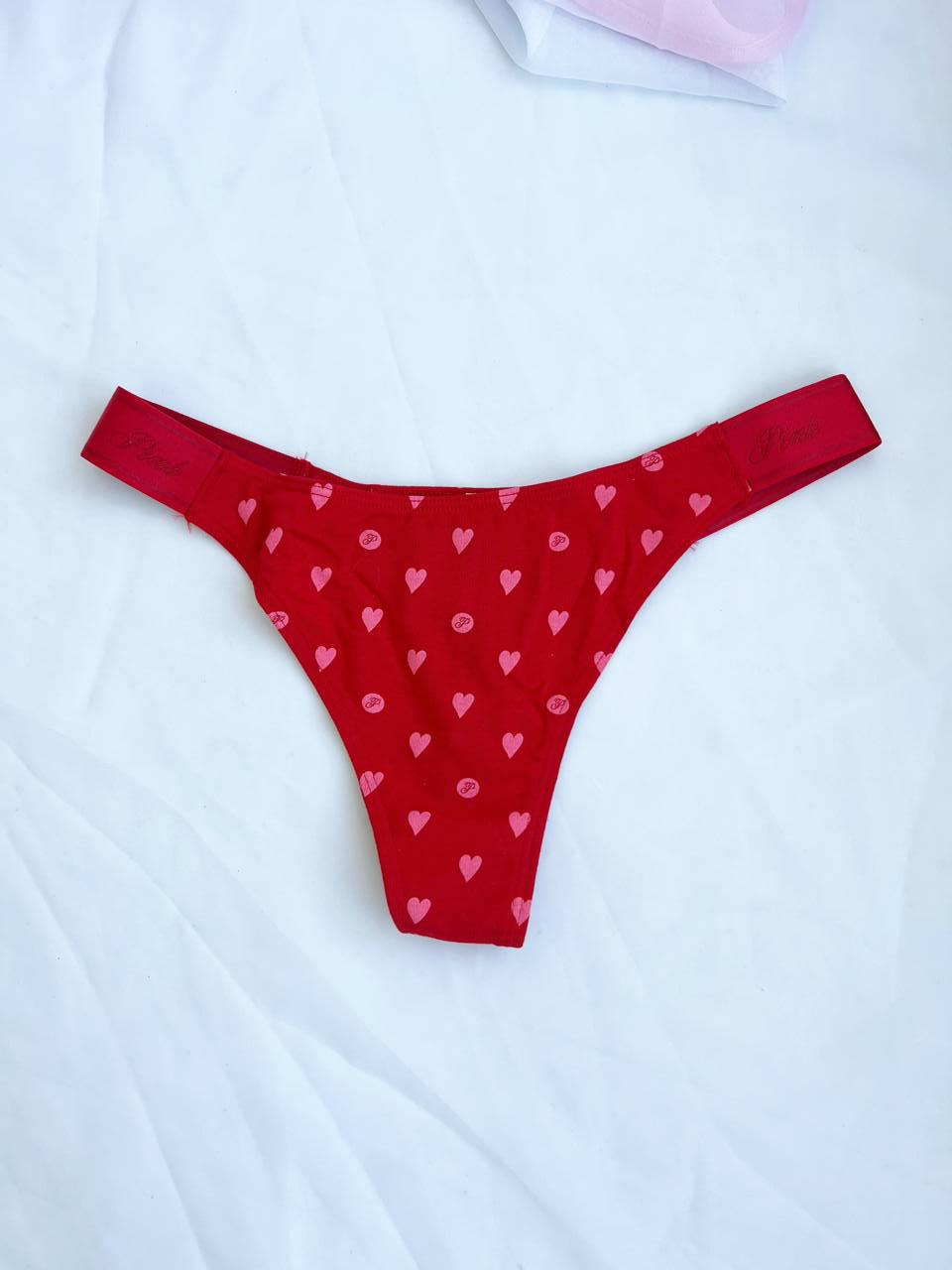 Труси Victoria's Secret Logo Cotton High-Leg Thong Panty у сердечка L Червоний (28769238)