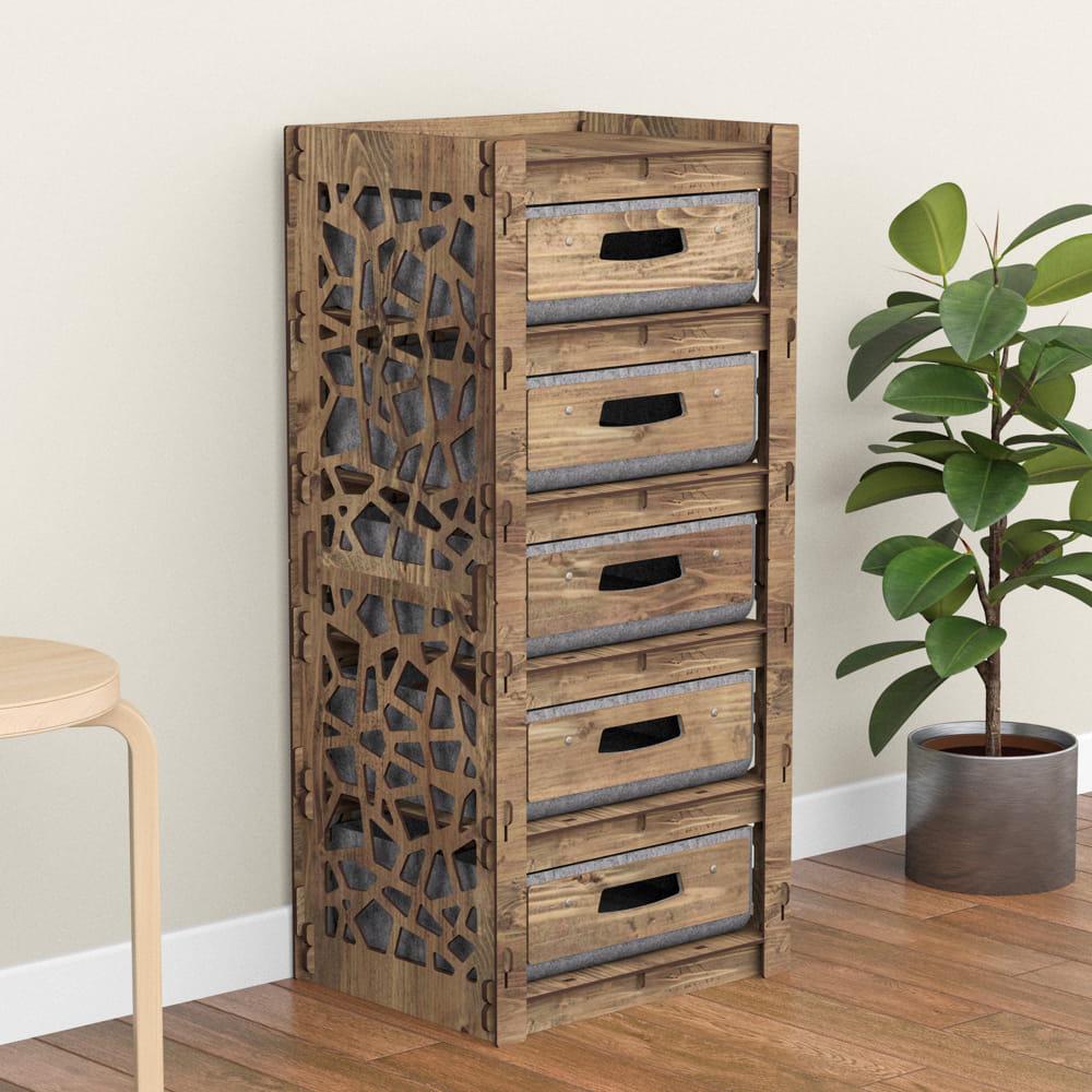 Комод для прихожей деревянный Hexagonica Stones на 5 ящиков серые корзины 900х413х345 мм (111205)