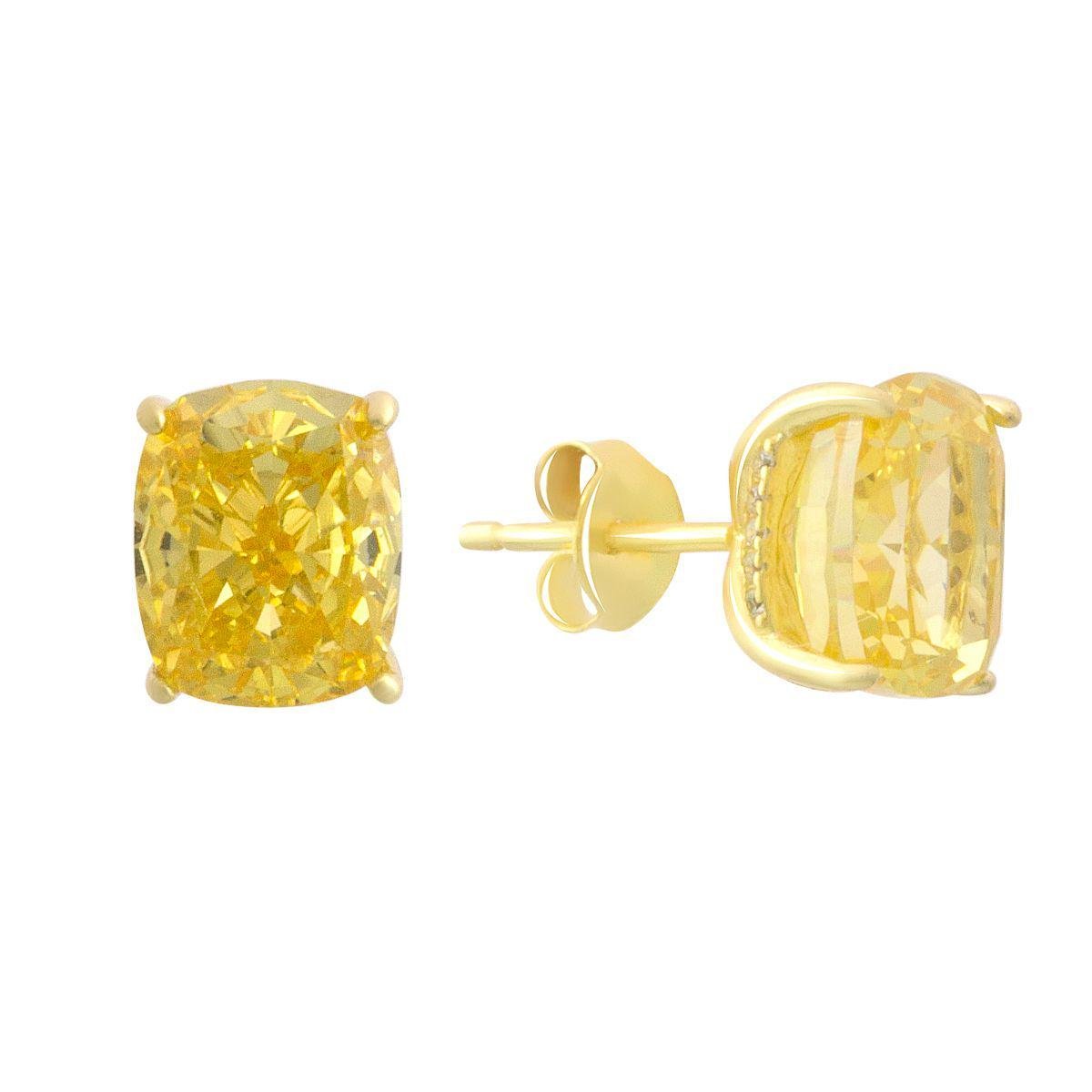 Сережки срібні пусети з жовтими фіанітами Cushion у позолоті Сережки срібні пусети з жовтими фіанітами Cushion у позолоті