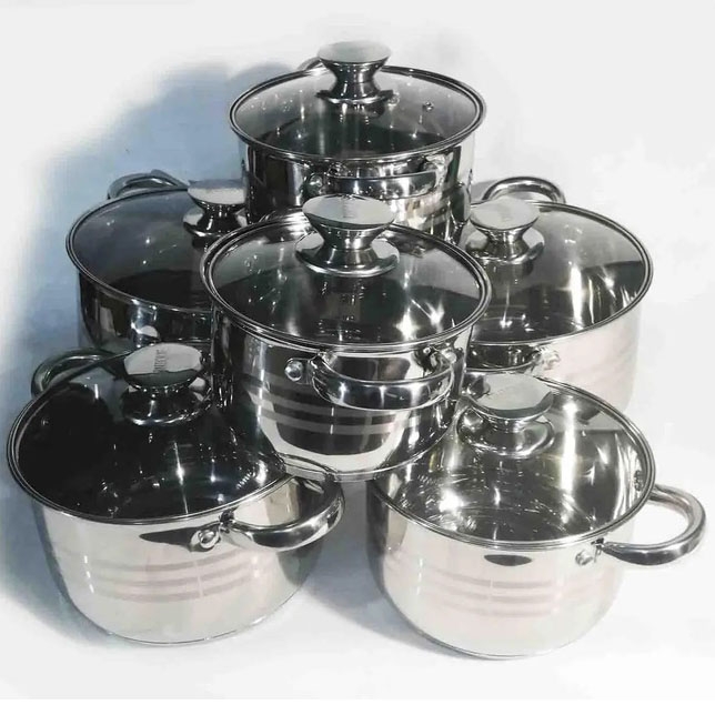 Набір посуду Unique UN-5035 каструлі з нержавіюча сталі з скляними кришками 12 пр. (23793648) - фото 2 Набір посуду Unique UN-5035 каструлі з нержавіюча сталі з скляними кришками 12 пр. (23793648) - фото 2