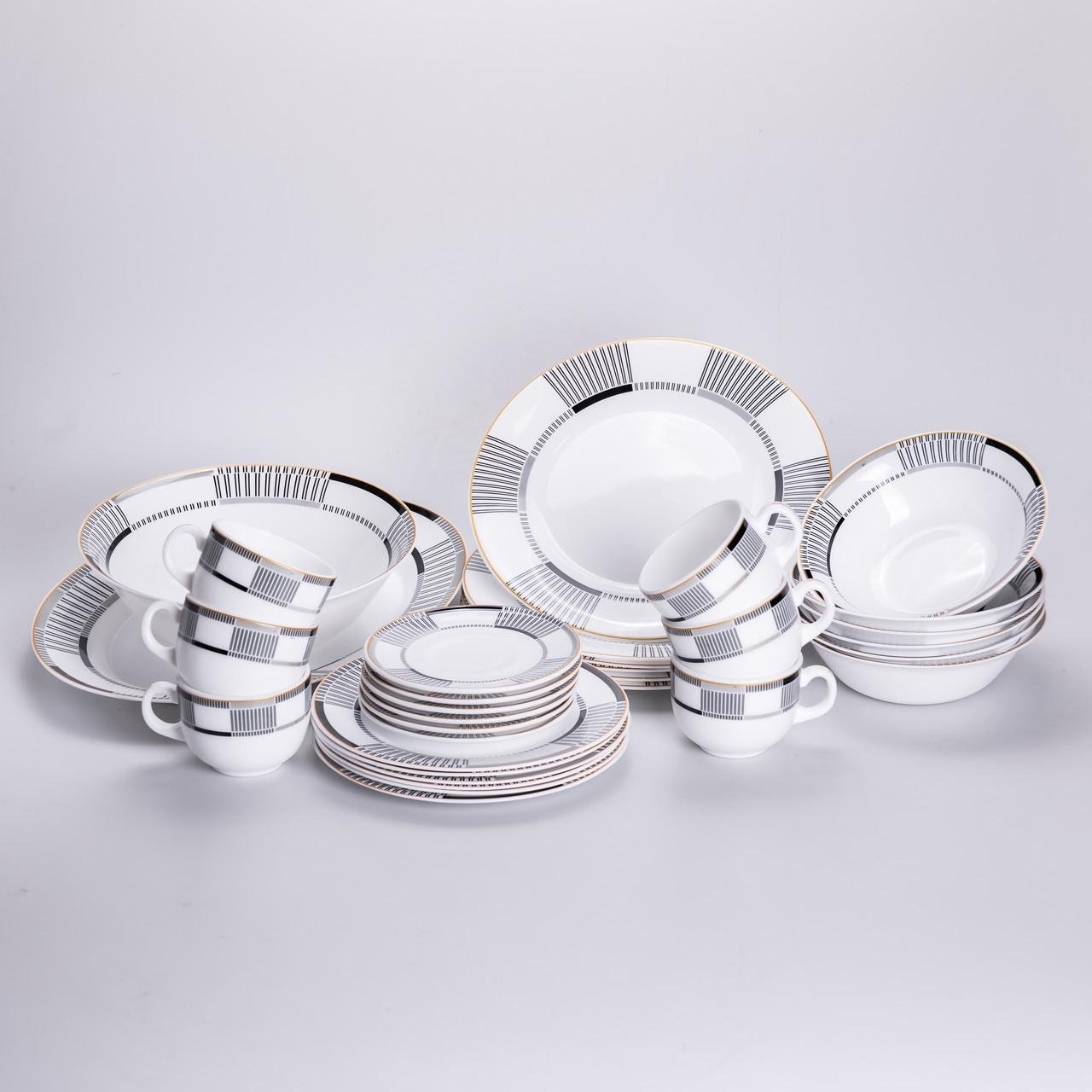 Столовый сервиз из фарфора Geometry на 6 персон 32 предметов (HP-HK-6) - фото 9 Столовый сервиз из фарфора Geometry на 6 персон 32 предметов (HP-HK-6) - фото 9