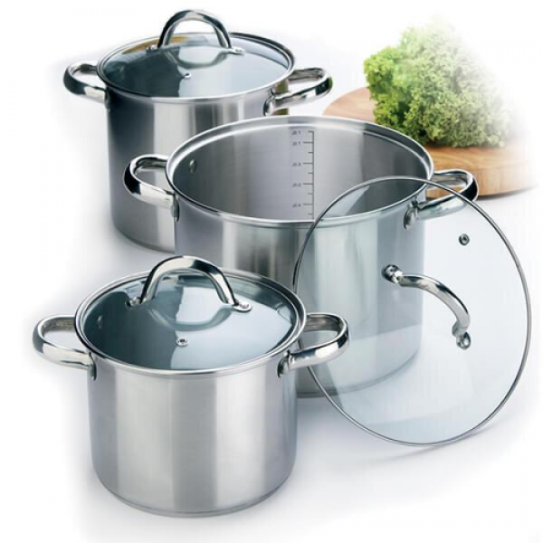 Набор посуды Maestro из нержавеющей стали со стеклянными крышками 3,5/4,5/8 л 6 пр. (f8f26b3a)
